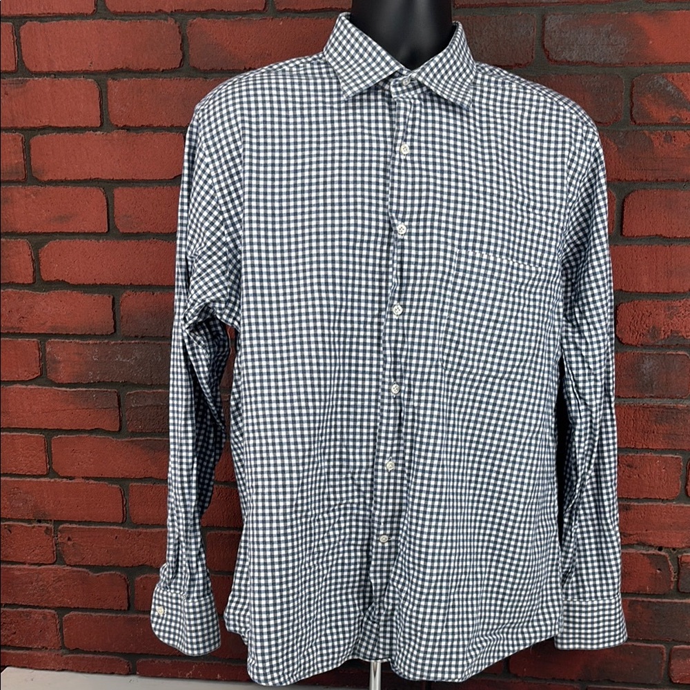 Davide Cenci Men's XL Blue & White Checkered Button-Down Shirt – Casual, Classic
